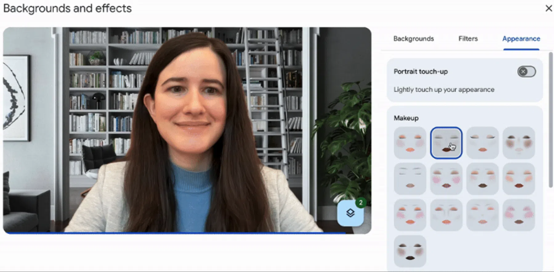 De nieuwe make-up filter van Google Meet